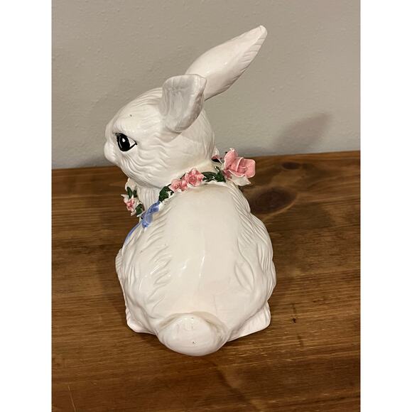 Vintage Ceramic Bunny Rabbit Figurine Floral Wreath Spring Easter Decor PR - Picture 4 of 11